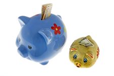 Piggy Bank With Dollar And Euro Royalty Free Stock Photography