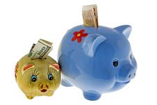 Piggy Bank With Dollar And Euro Royalty Free Stock Photos