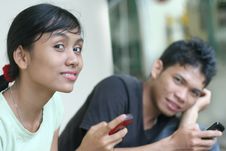 Two Friend With Mobile Phone Royalty Free Stock Photo