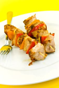 Two Skewer With Onion And Vegetables Stock Photo