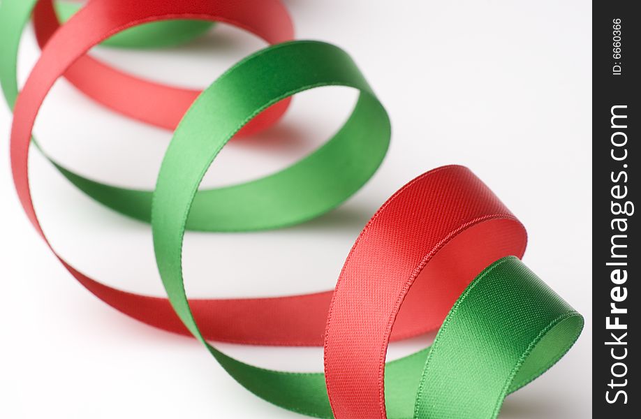 Red and Green Ribbon on White