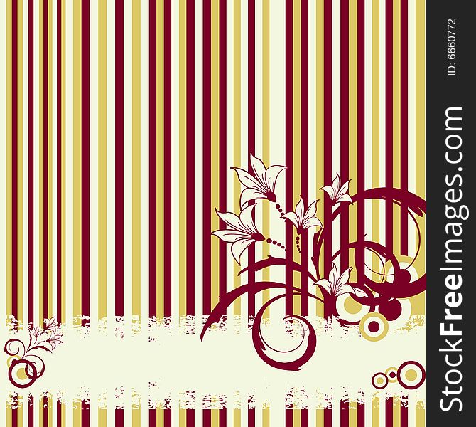 Grungy striped retro vector with floral elements