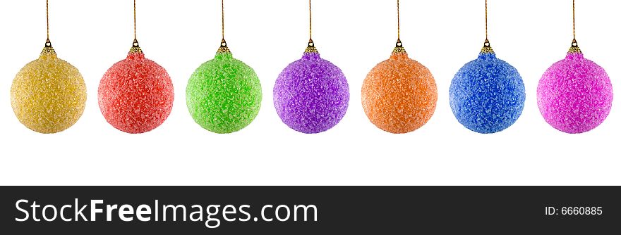Colored christmas balls on white background