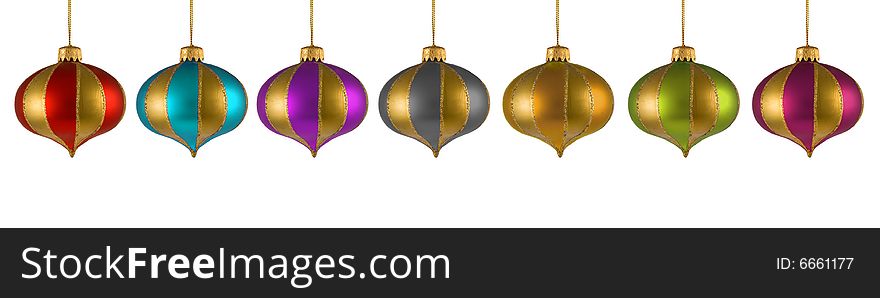 Many colors christmas balls on white background