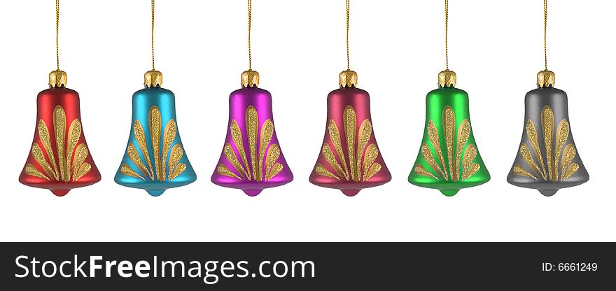 Christmas bells for a christmas tree on white background. Christmas bells for a christmas tree on white background