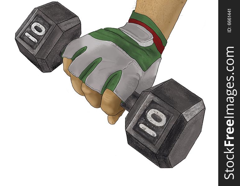 A man's hand lifting a 10 pound weight. A man's hand lifting a 10 pound weight.