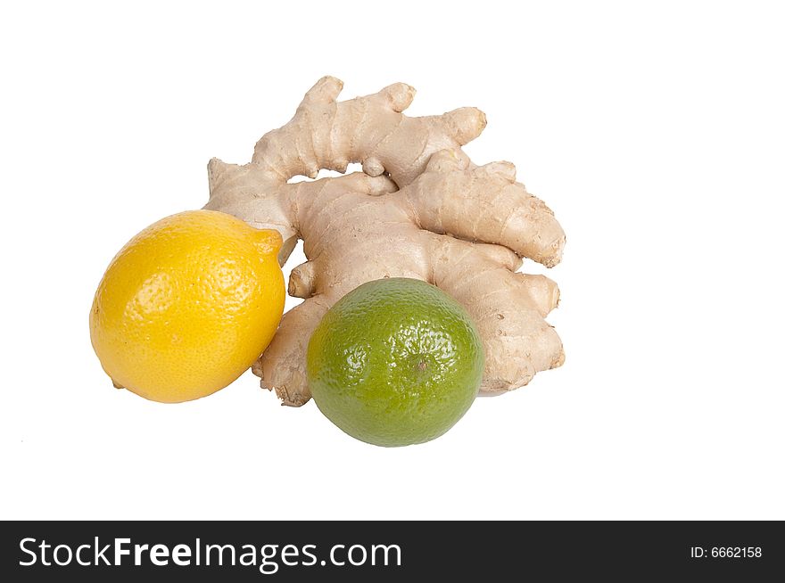 Lemons and ginger isolated on a white background. Lemons and ginger isolated on a white background.