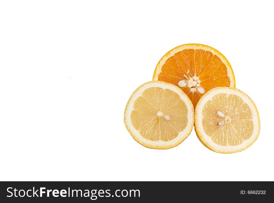 Orange and lemon isolated on a white background. Orange and lemon isolated on a white background.