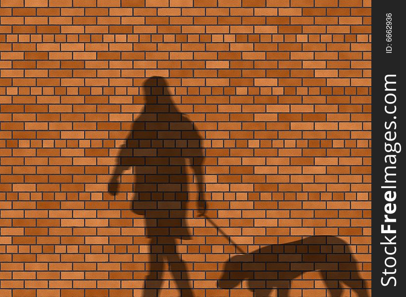 Woman and dog shadow on wall. Woman and dog shadow on wall