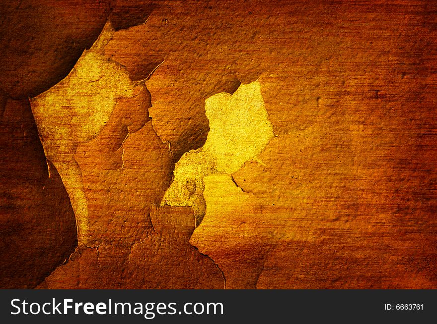 Cracked wall brown grunge background with copy-space