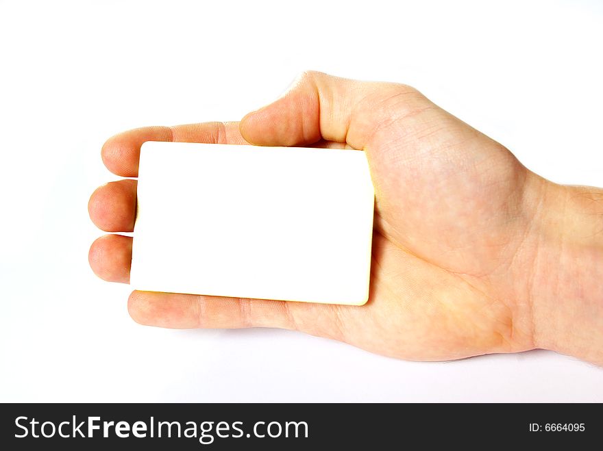 Man hand holding a blank business card