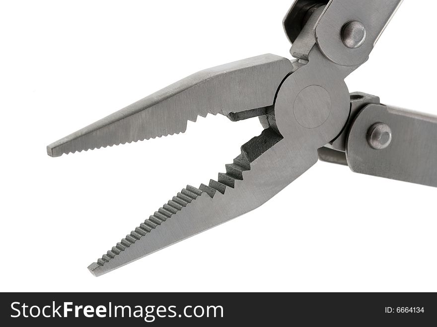 Pliers. The manual tool from the chromeplated steel, isolated on a white background