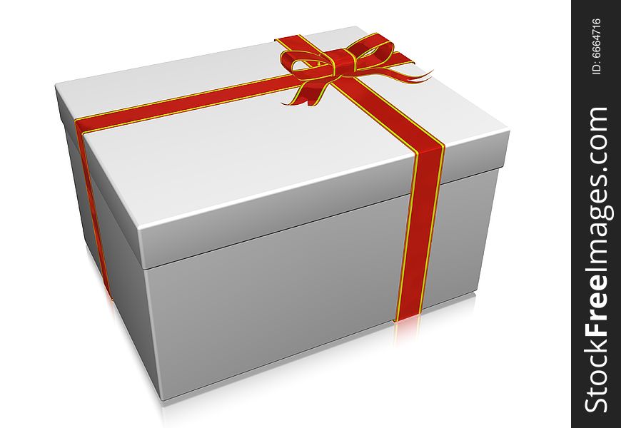 White gift with red bow over white