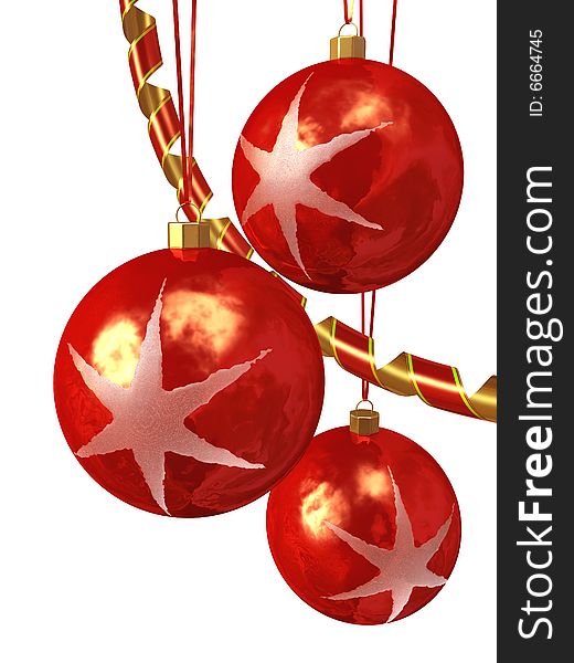 Christmas balls and ornaments over white
