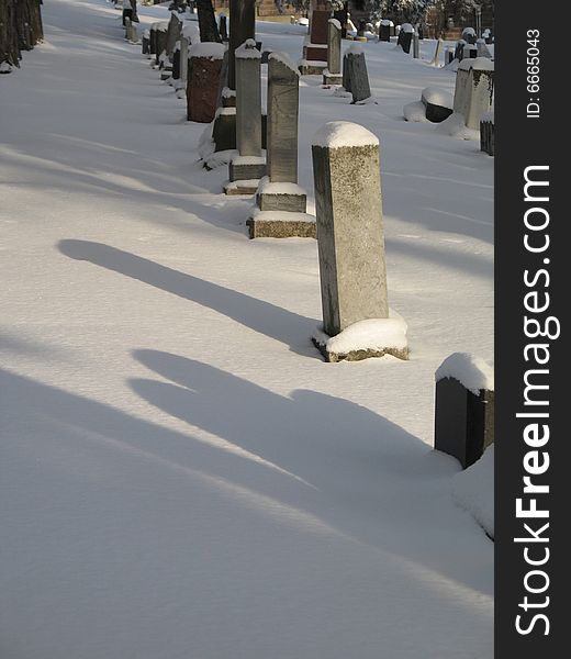 Cemetery Covered With Snow