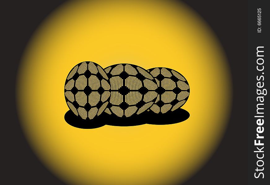 Illustration of balls, ovoids, black, yellow