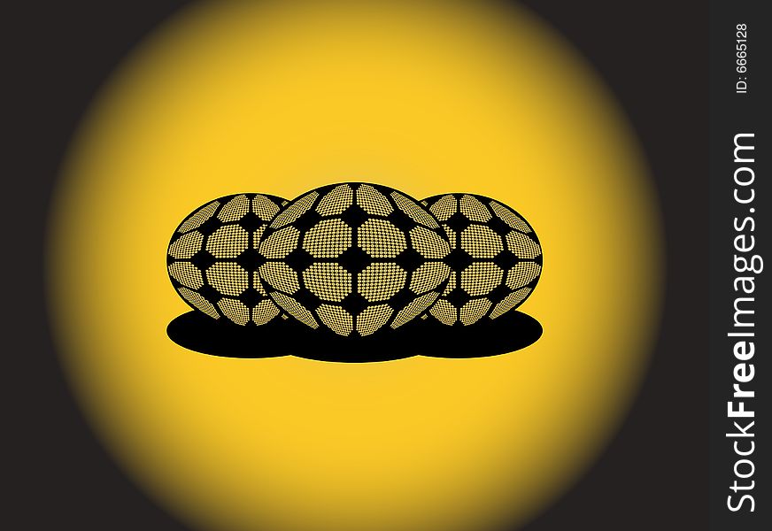 Illustration of balls, ovoids, black, yellow