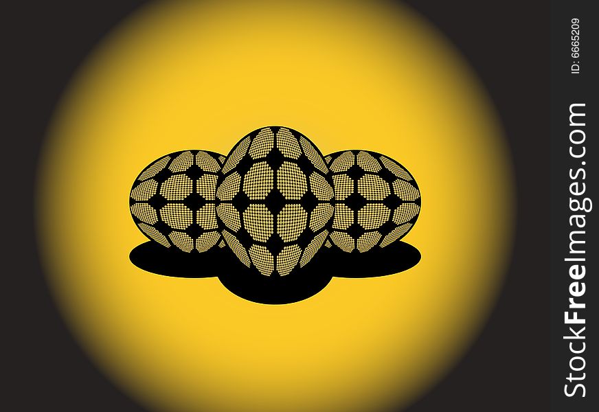 Illustration of balls, ovoids, black, yellow