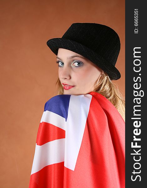 Beautiful young female model with a Union Jack