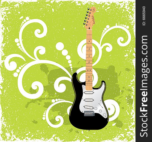 Guitar on green vintage background for your site