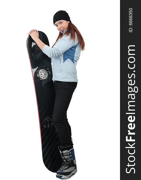 Portrait of a styled professional model with snowboard. Portrait of a styled professional model with snowboard