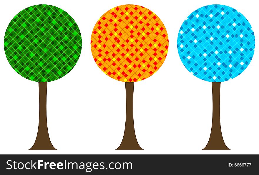 Summer/spring, autumn and winter trees, vector