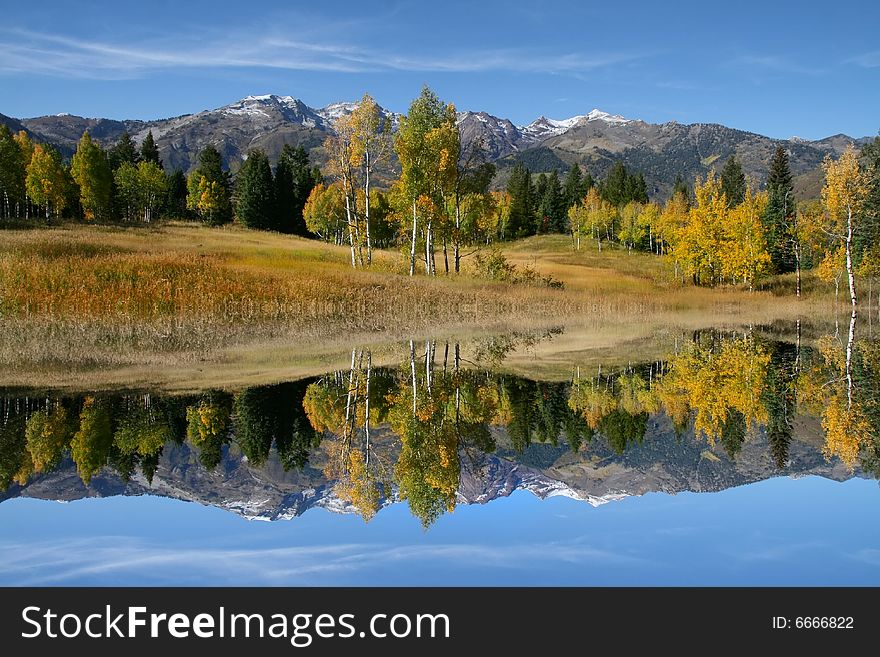 Reflections on in mountain pond in the fall. Reflections on in mountain pond in the fall