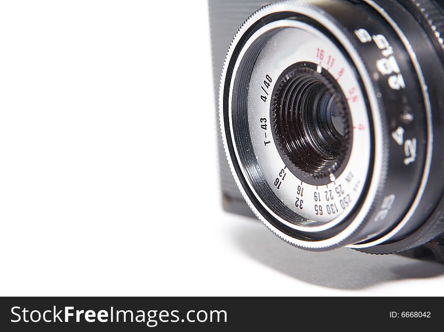 Old exclusive camera on white background. Old exclusive camera on white background