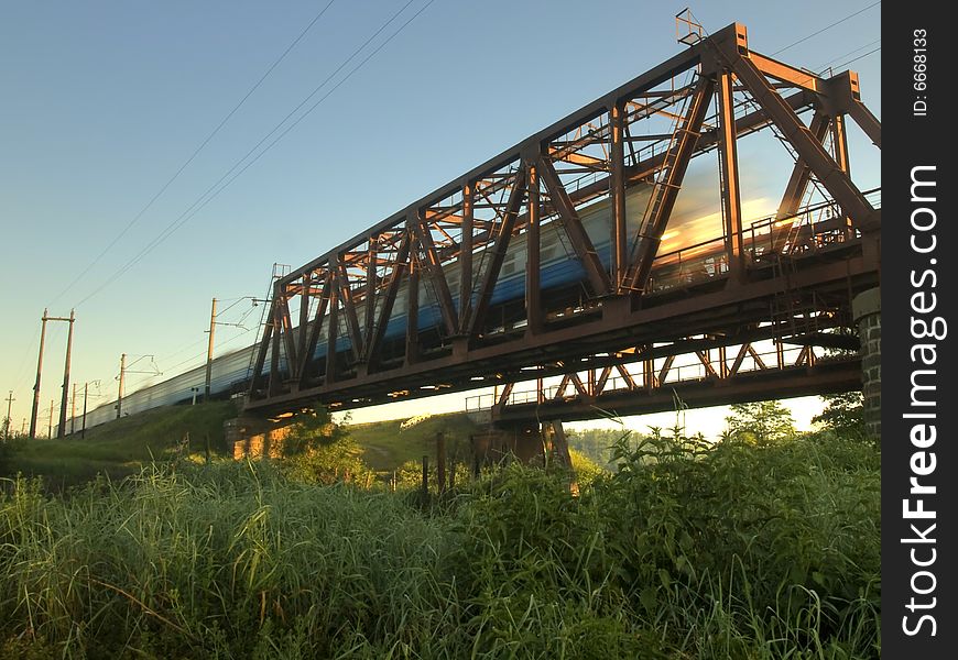 Kind on a bridge across the beautiful river of irpen '. Kind on a bridge across the beautiful river of irpen '