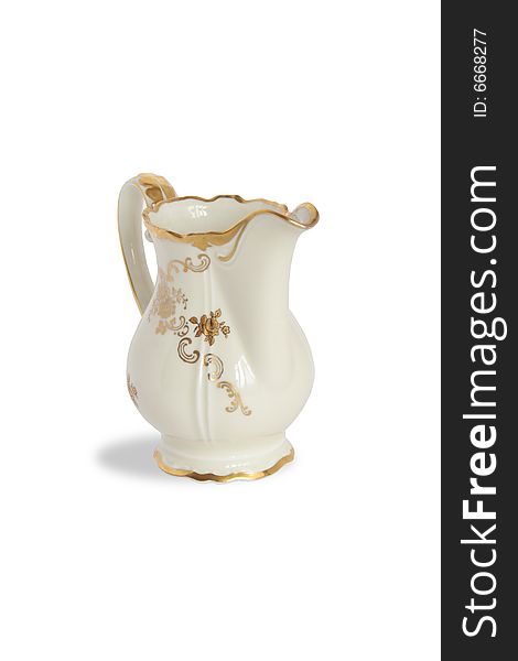 Nice ancient isolated pitcher standing on white background. Nice ancient isolated pitcher standing on white background