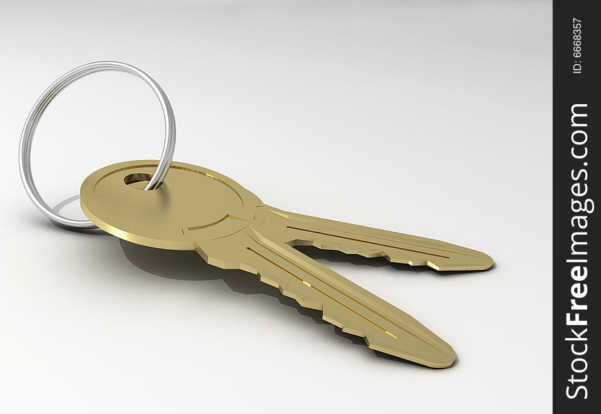 Extreme close-up of two golden keys - rendered in 3d