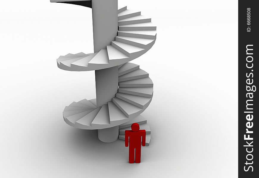 Spiral ladder and a people icon - rendered in 3d