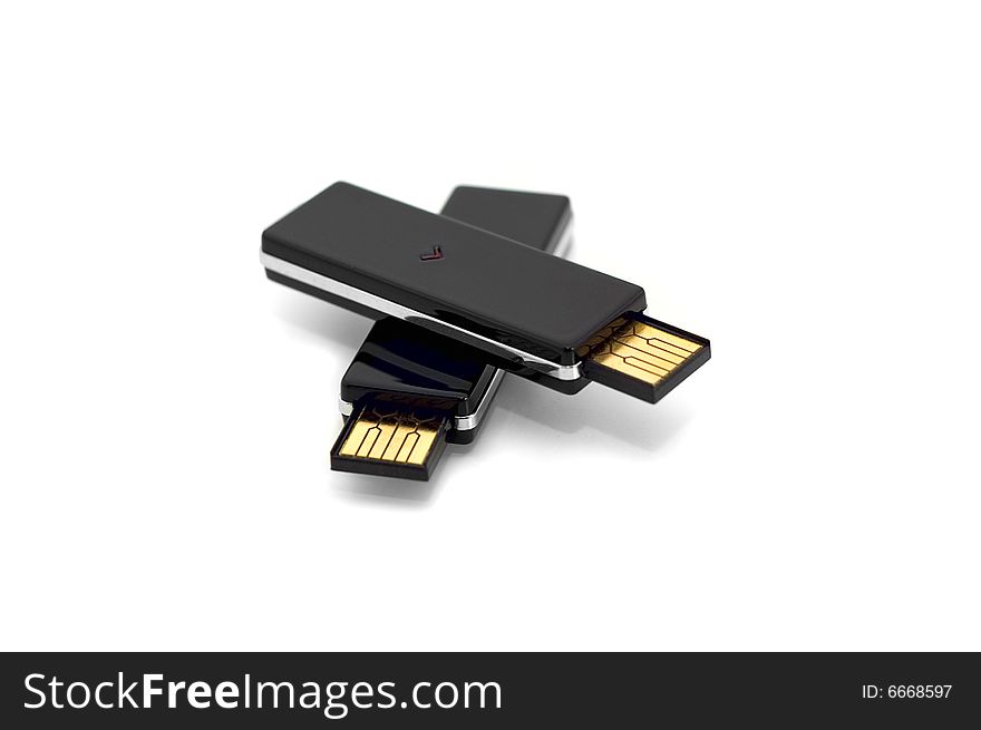 Two black usb flash drives isolated on white