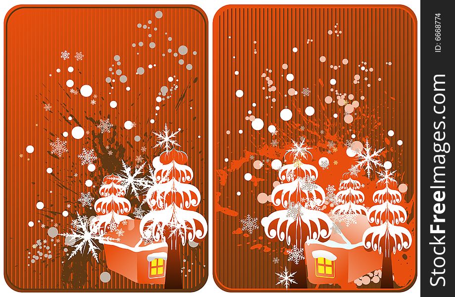 Winter theme cards with house and pinewood for your message. Winter theme cards with house and pinewood for your message