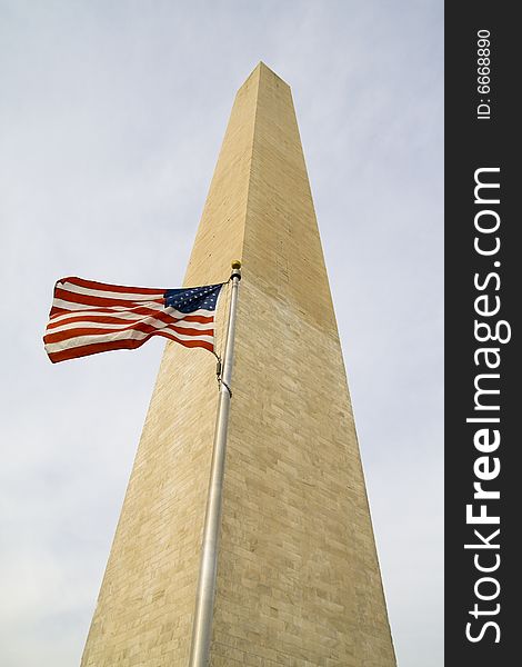 American Flag in Front of That Famous Obelisk in Washington DC.