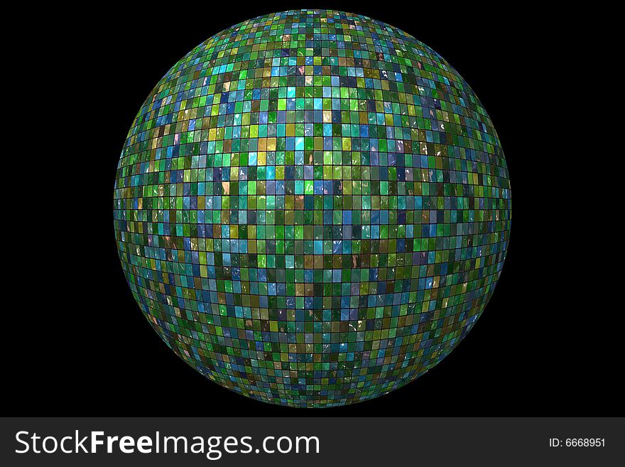 Mosaic tiled sphere with black background