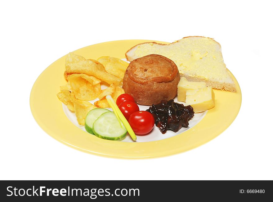 Snack food on a plate isolated on white. Snack food on a plate isolated on white