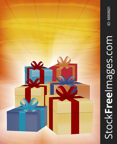 Vector gift boxes on color background
