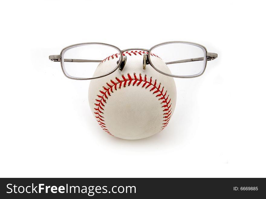 A baseball with glasses on white. A baseball with glasses on white