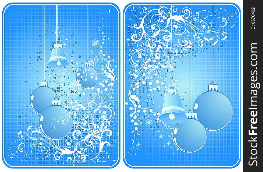 Winter theme cards with bells and ornaments for your message. Winter theme cards with bells and ornaments for your message