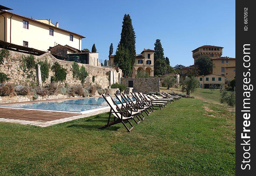 A wonderful shot of an outdoor pool in Florence countryside. A wonderful shot of an outdoor pool in Florence countryside