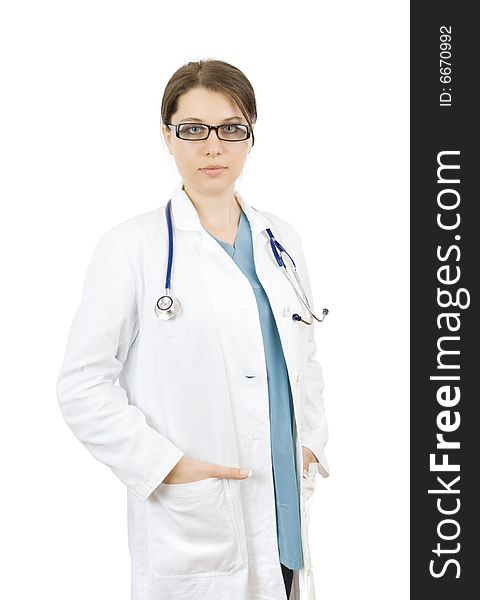 Doctor with stethoscope isolated on white. Doctor with stethoscope isolated on white