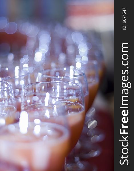 Fruit Cocktail Glasses Lined up in a Row