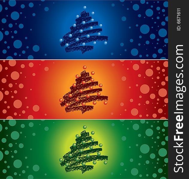 New Year card pattern with christmas-tree in three colours. New Year card pattern with christmas-tree in three colours.