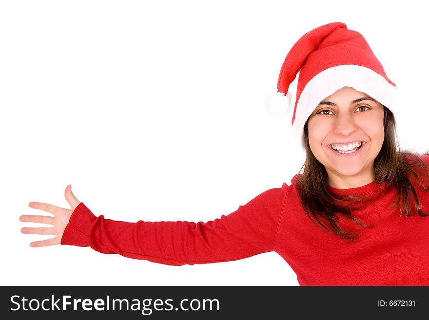 Beautiful young woman celebrating christmas holiday isolated on white background