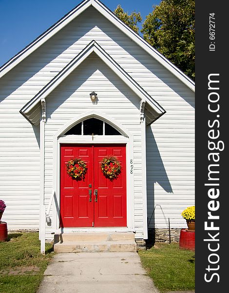 Close Up Of Red Church Doors