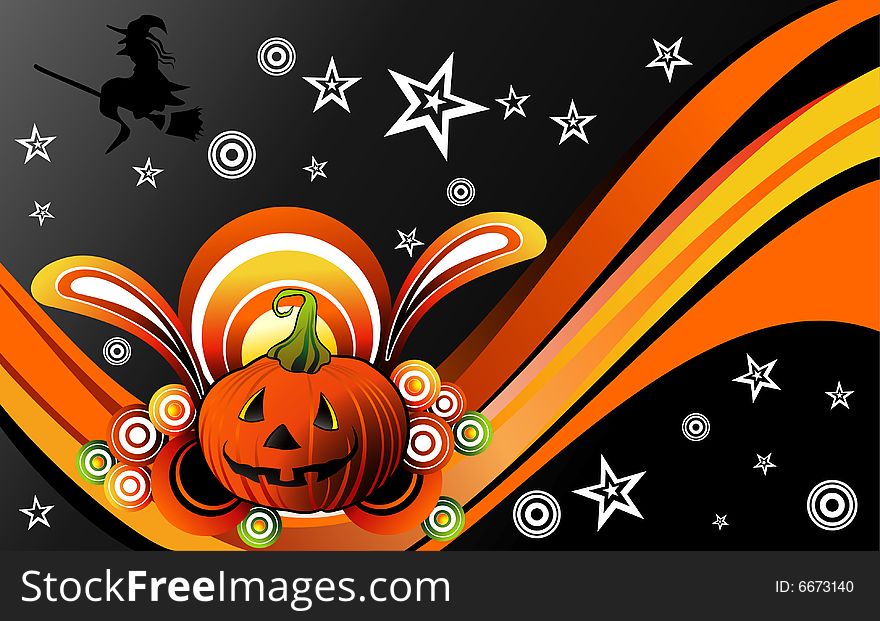 Vector orange halloween, witch and pumpkin illustration. Vector orange halloween, witch and pumpkin illustration