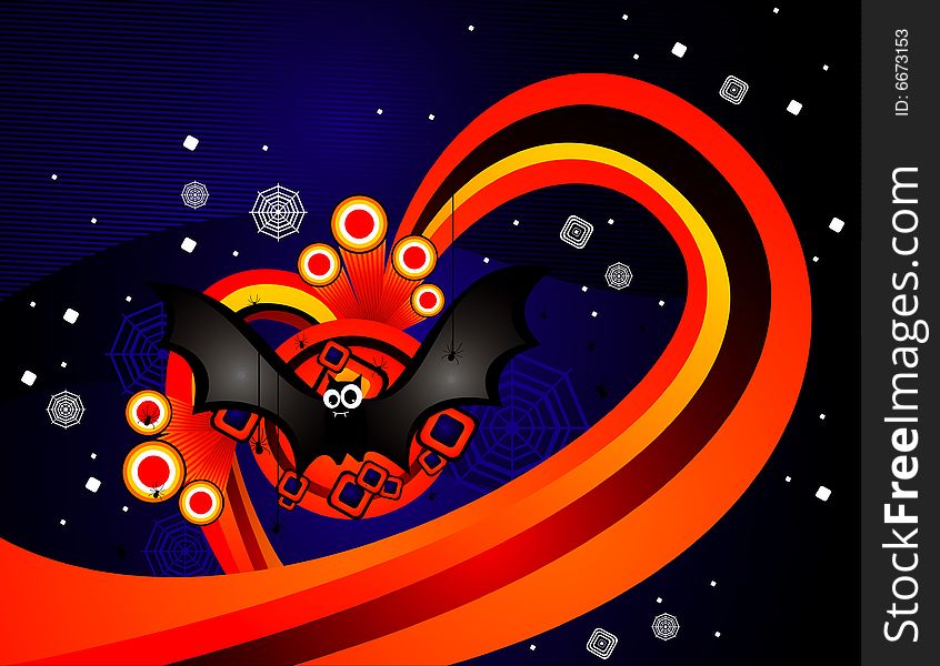Vector orange halloween, spider and bats illustration. Vector orange halloween, spider and bats illustration