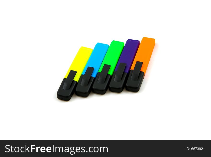 Markers on a white background