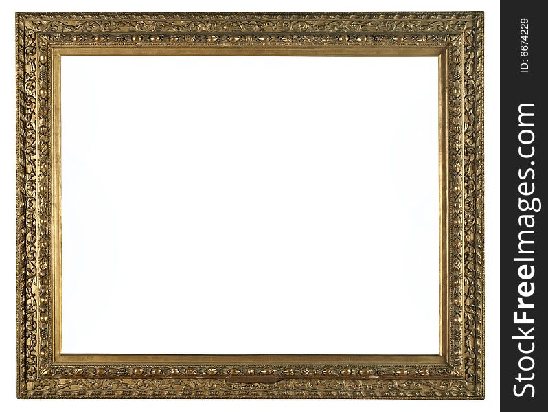 Picture gold frame with a decorative pattern on the wall. Picture gold frame with a decorative pattern on the wall